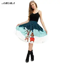 AMOMA для женщин 3D Принт бальное платье повседневное Красочные Рождественская юбка Рождество снег олень медведь