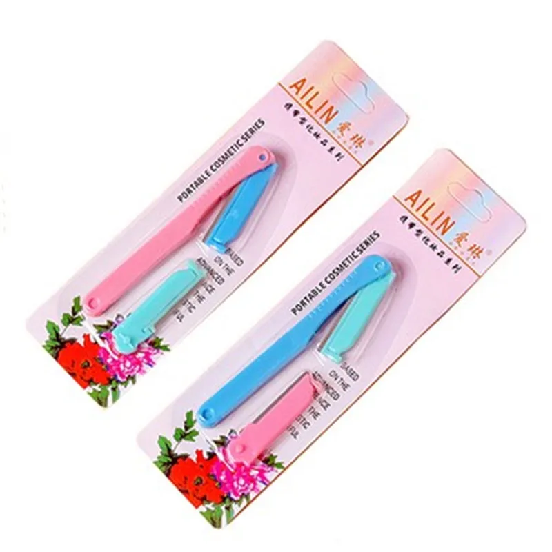 

2PCS Portable Eyebrow Trimmer With Replaceable Blade Shaper Shaver Blade Knife Eye Brow Trimmer Razor Set Makeup Tool