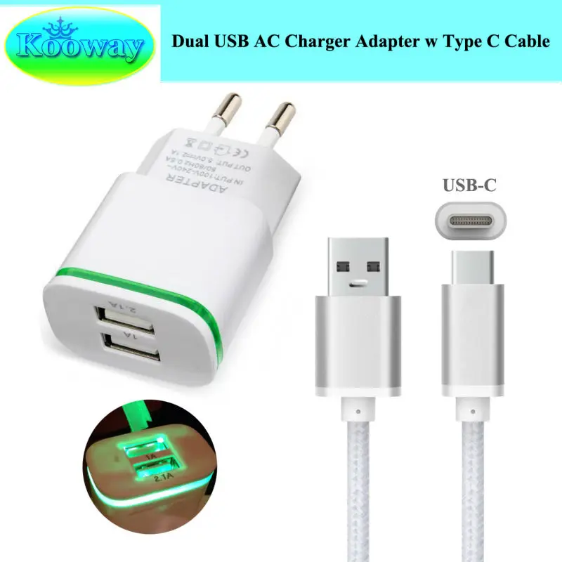 

2A EU Plug Dual USB Wall Charger Adapter & 3FT Type C Charging Cable for Elephone P11 3D , A5 S8 U / U Pro, P9000 Travel Charger