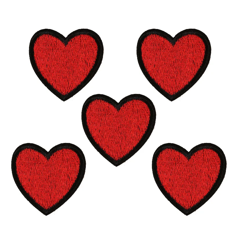 5pcs red heart love embroidered patches for clothes sew iron on