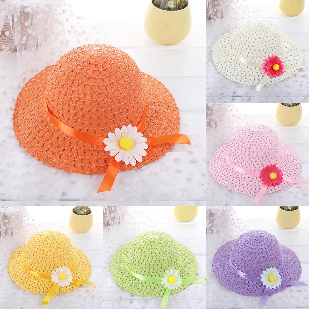 

New 9 Colors Children's Sun Flower Straw Hat Beach Hats Kids Baby Photography Sunscreen Visor Cap Girl Boy Dress Accessories