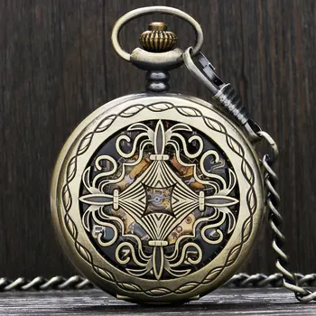 

Chines Knot Design Skeleton Mechanical Watch Men Women Senior Gifts Steampunk Hand-winding Nurse Pocket Watch Pendant Fob Chain