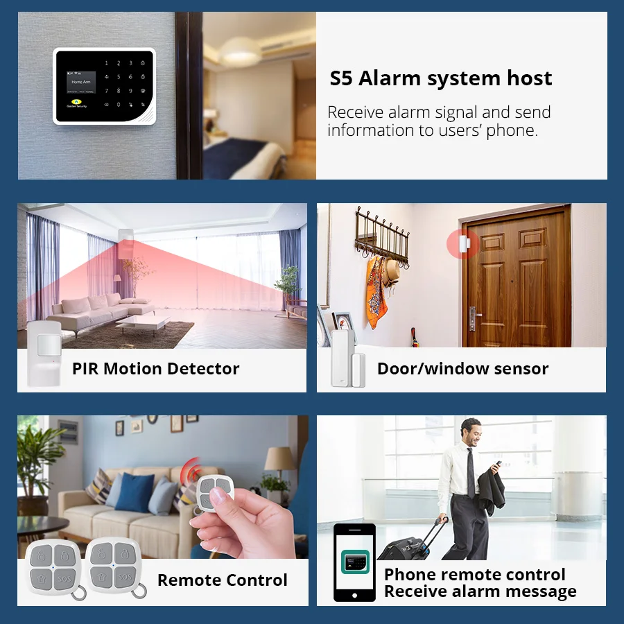 Golden Security Russian Spanish English S5 WIFI GSM Alarm System Security Home GSM Alarm System APP Control Alarm DIY Kit Golden Security Russian Spanish English S5 WIFI GSM Alarm System Security Home GSM Alarm System APP Control Alarm DIY Kit