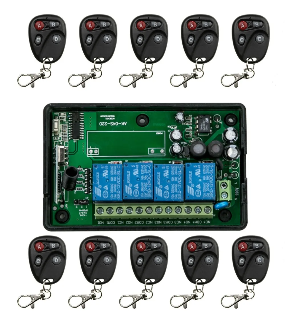 

New AC85v 110V 220V 230V 250V 4CH Wireless Remote Control Switch System 1*Receiver and 10*Transmitter Applicance Garage Door