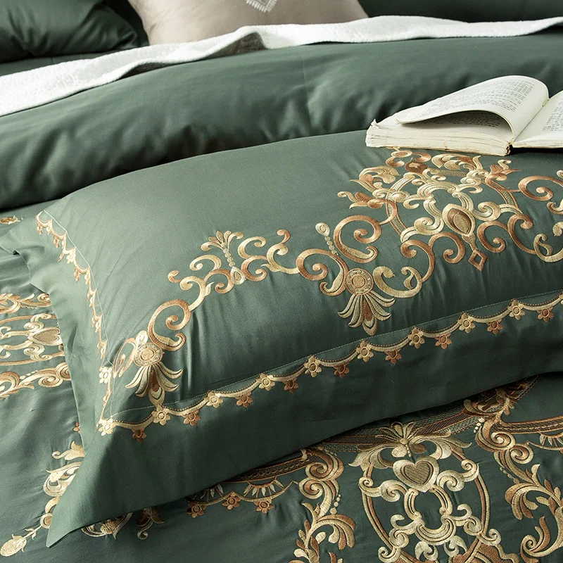 Waliicorners 60SEgyptian Cotton Embroidered Luxury Royal Bedding Set 4/6Pcs King Queen Size Duvet Cover Bed Sheet set Decorative Pillowcases 23 6