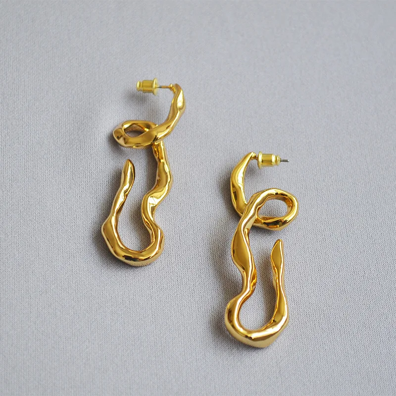 

French high-end minority original design brass baroque irregular lines exaggerated earrings trendy earrings