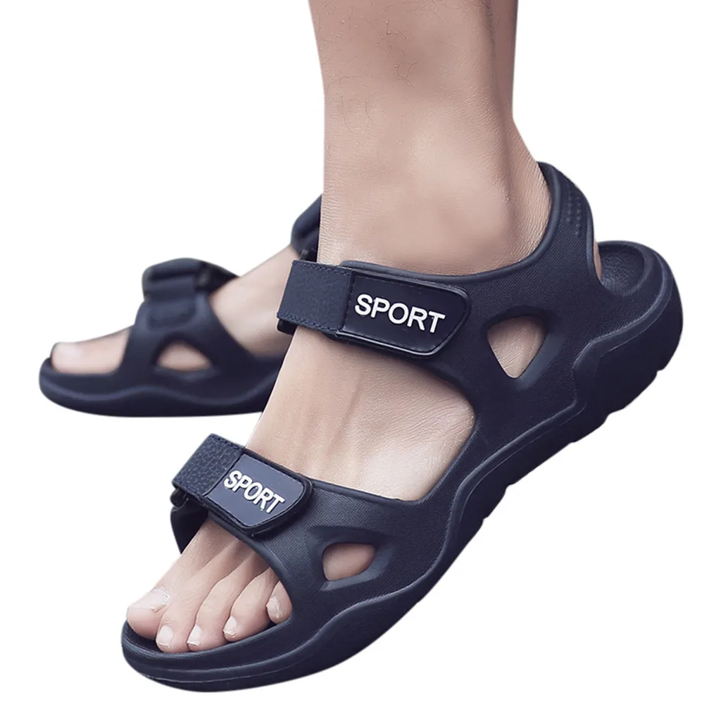 

YOUYEDIAN Summer Slippers Color Black Sandals Men Breathable Beach Men's Sandal Tide Casual Male Hollow Out Open-Toe Flats #F2