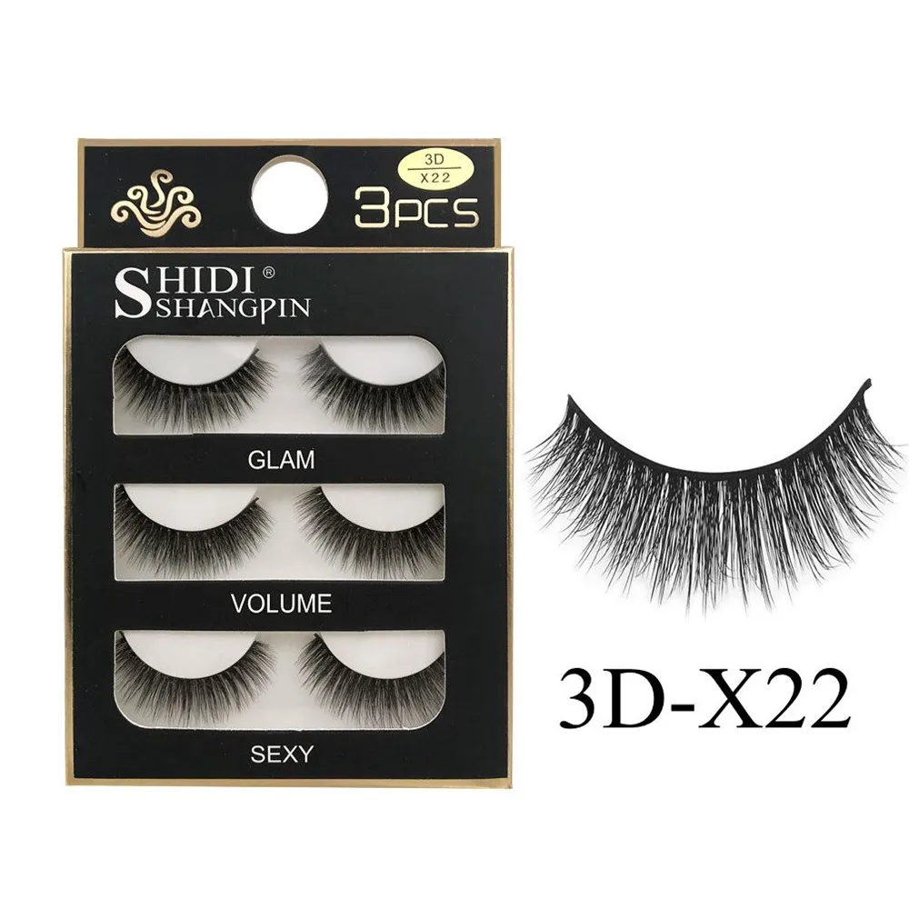 3D-X22 3 пары, настоящие норковые 3D Объемные Толстые Накладные ресницы для ежедневного наращивания, ресницы для больших глаз, косметические инструменты для макияжа, 7 видов стилей - Цвет: 3D-X22