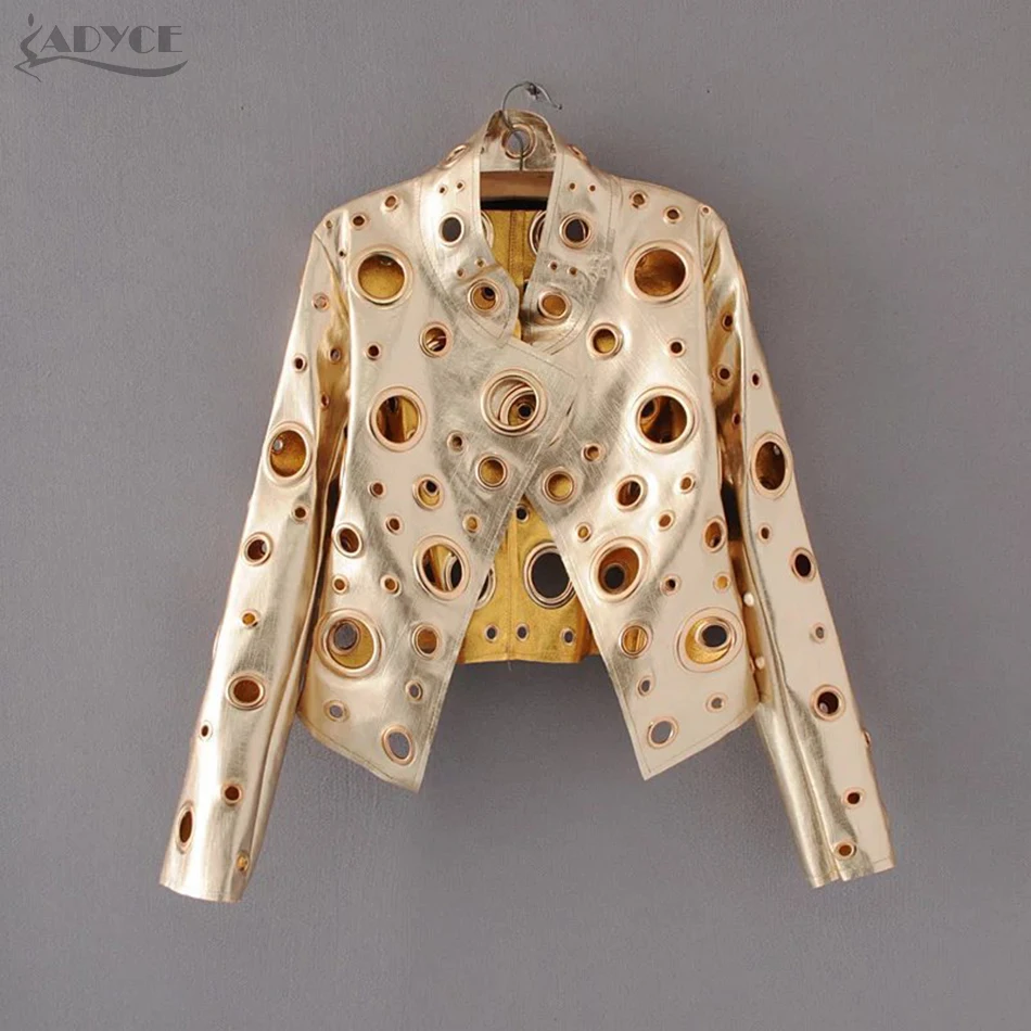 awesome  Adyce New Luxury Runway Coat Women Coats Black Golden Silver Long Sleeve Hollow Out Celebrity Lady 