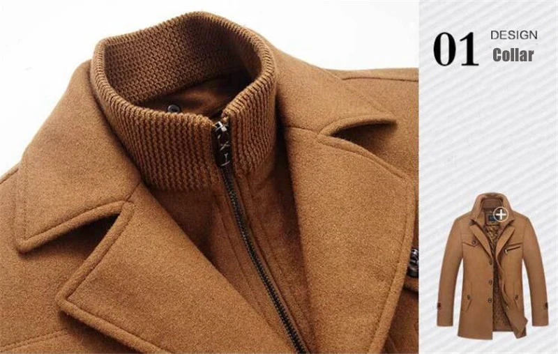 Winter Wool Thick Warm Coat Men Fashion Double Collar Windproof Smart Casual Mens Jackets Outwear Long Woolen Coats DropShipping