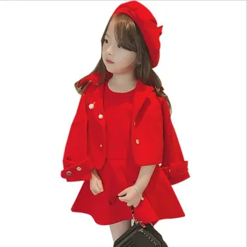 

Kids Coat+Sleeveless Dress+Hat Woolen Kids Suit Autumn Winter Infant Baby Kids Girls Clothes Set 3Pcs Sets H337