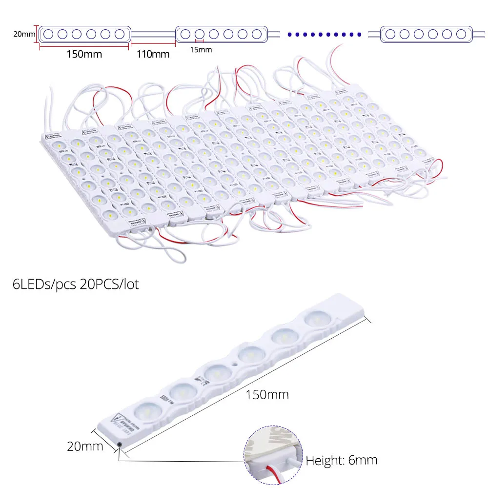 20 шт./лот AC 220 В Светодиодные модули 6 светодиодов/шт IP65 водонепроницаемый светодиодный модуль 2835 для рекламы задний светильник коробка письмо белый диодный модуль