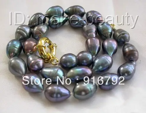 

Free shipping> stunning large 15mm baroque black freshwater cultured pearl necklace b763