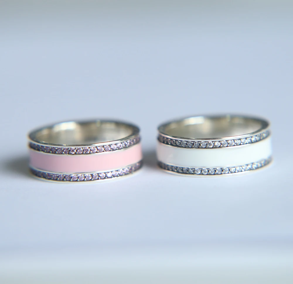 

Authentic 925 Sterling Silver pink Colors Radiant Princess Enamel Engagement Ring For Women Fine Jewelry Gift