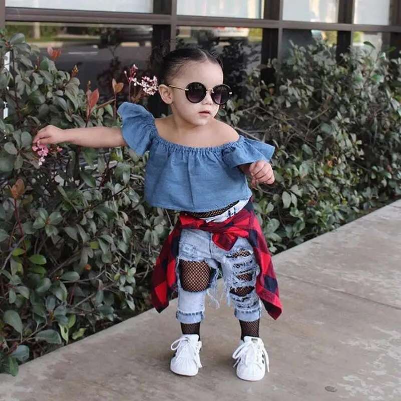 INS Baby Unisex Rock Pants Ripped Boys Jean Pants Newborn Girls Cool Clothing Pants with Holes Summer hip hop pants suit 1-5Yrs (5)