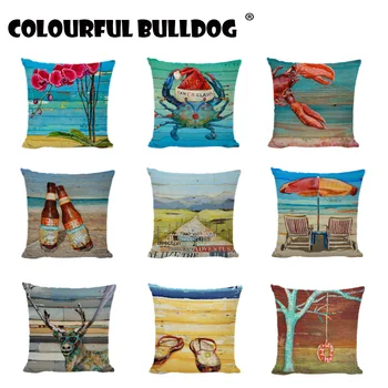 

Ocean Style Blue Sea Throw Pillow Covers Cushions For Beauty Chair Slippers Boat Lifebuoy Letters Modern Art Throw Pillows Cases
