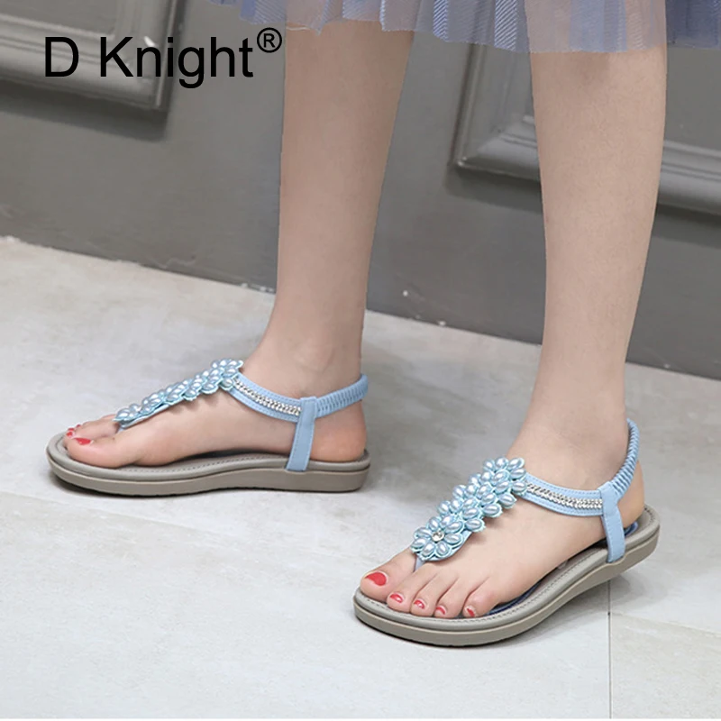 D Knight New women Bohemia Flat Sandals Shoes Woman Rhinestone Flip Flop Crysta Flower Beach Sandals Casual Shoes Big Size 36-42 (19)