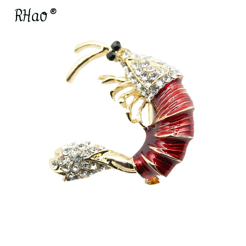 

RHao Red Enamel Shrimp brooches 4 colors available Rhinestone Crayfish brooch pins animal crawfish brooch corsage unisex broach