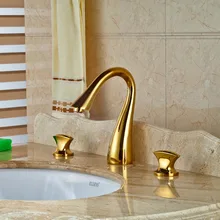 Widespread 3 Holes Brass Basin Faucet Dual Handles Gold Mixer Tap Bathroom Mixers