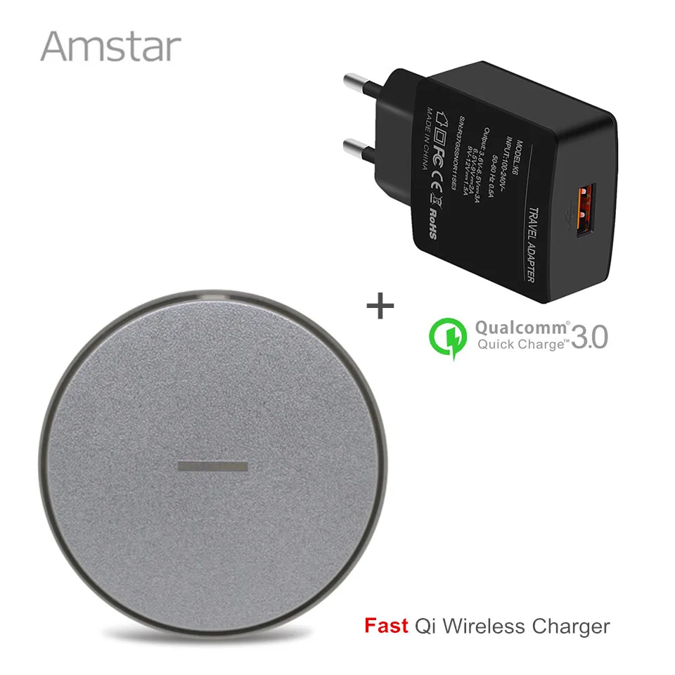 Amstar Fast Wireless Charger Pad 10W Qi Charger Fast Charge for Samsung Galaxy S8 Plus S7 Note 8 + QC3.0 18W USB Wall Charger