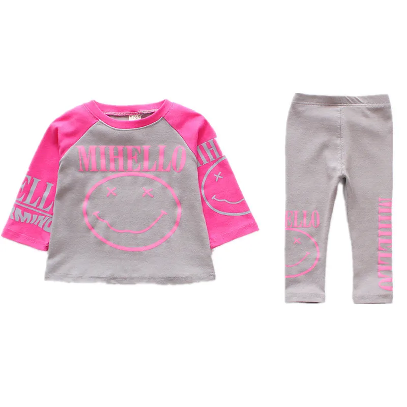 

Baby Girl Spring and Autumn Sports suit New Children's smiling face Leisure two-piece Girls' Fashion long-sleeved trousers