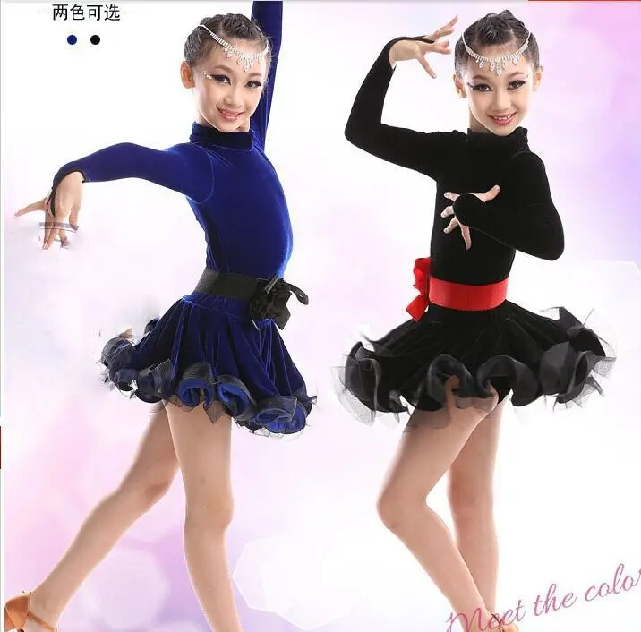 

Girls Latin Dance Costume Autumn Winter Children Dance Culottes Dress Long Sleeve New Children Practice Clothes Costumes
