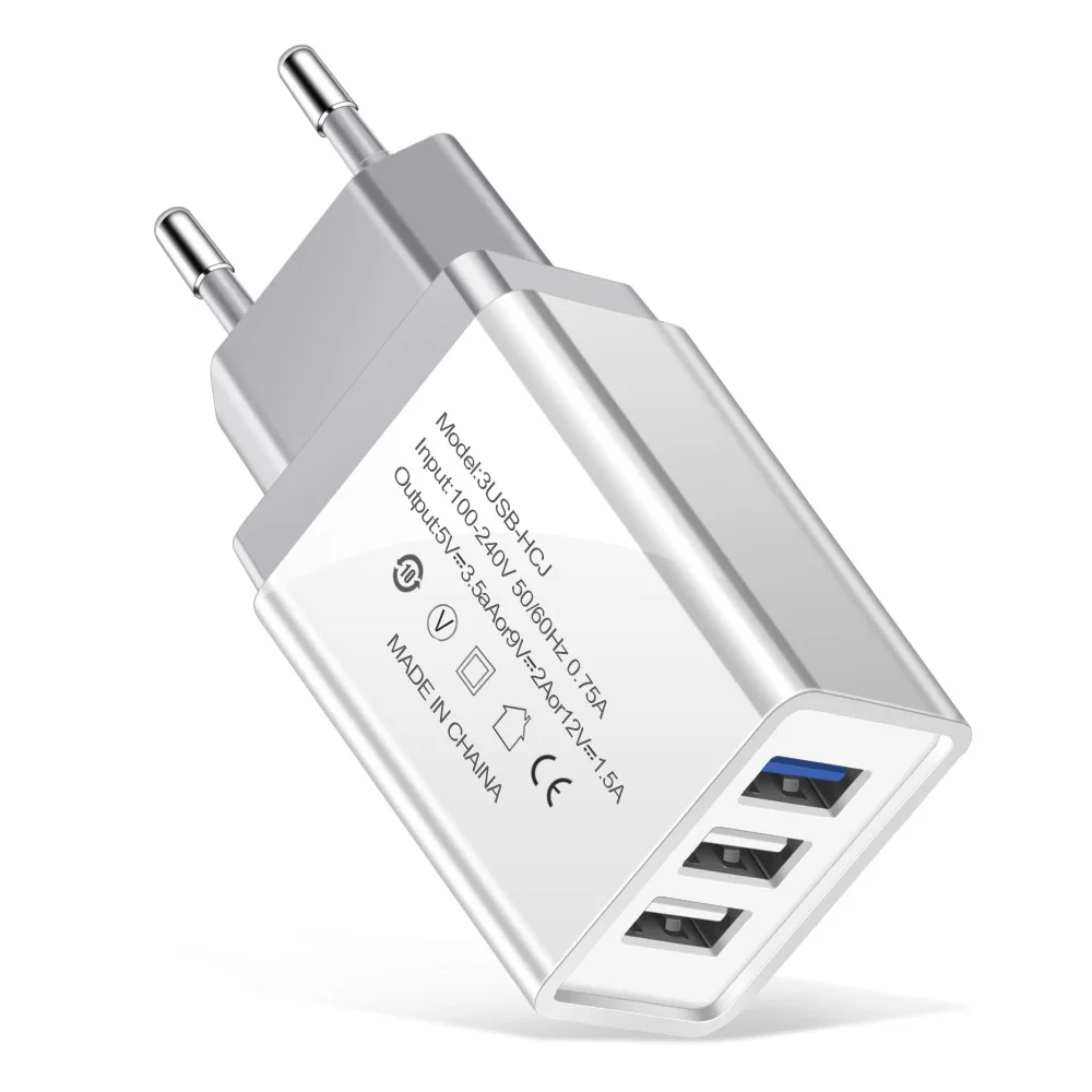 Crauch 5V2A 3U USB зарядное устройство адаптер ЕС США зарядное устройство для apple iphone samsung xiaomi huawei зарядное устройство micro usb кабель - Тип штекера: White