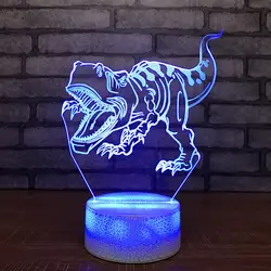 3D визуальный 7 цветов изменить абстрактный акриловый со светящимися вставками динозавров ночь лампа с кнопкой usb настольная лампа дома