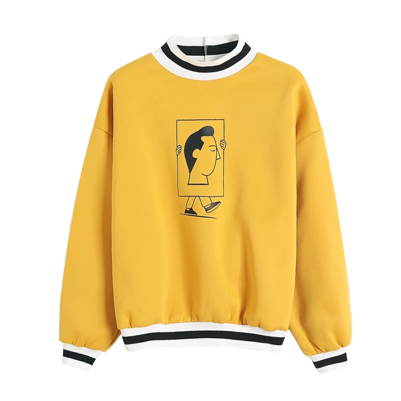 

PERHAPS U yellow turtleneck character print sweatshirts pullovers casual think fleece H0015