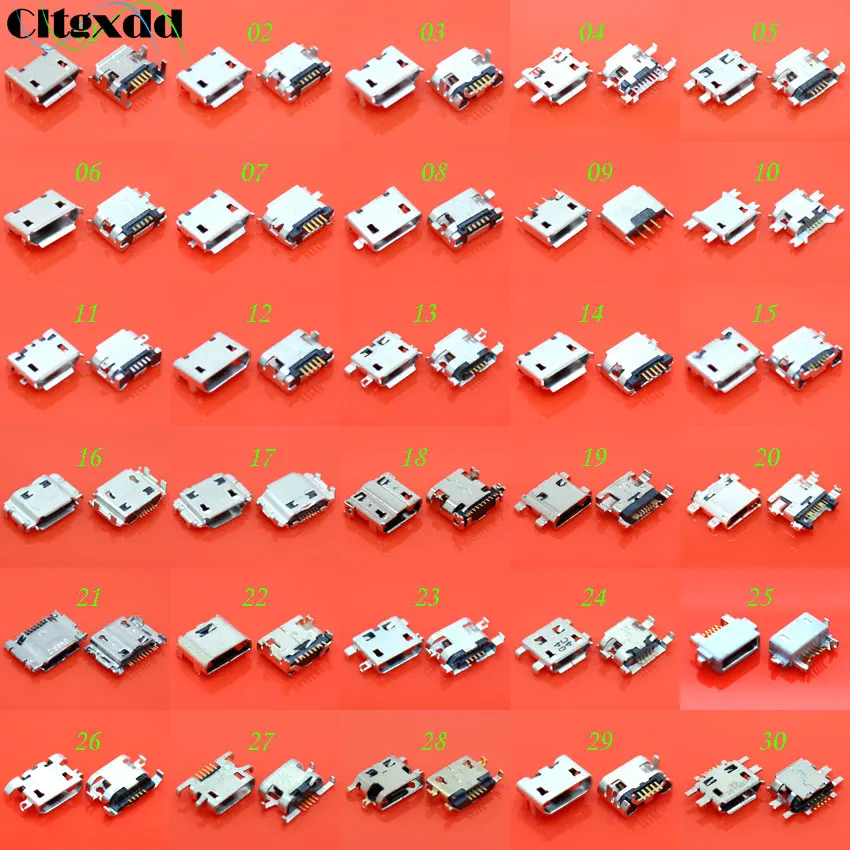 Cltgxdd 30 моделей 30 шт 5pin 7pin Micro USB разъем, USB разъем для зарядки, USB разъем V8 порт для samsung huawei lenovo телефон планшет