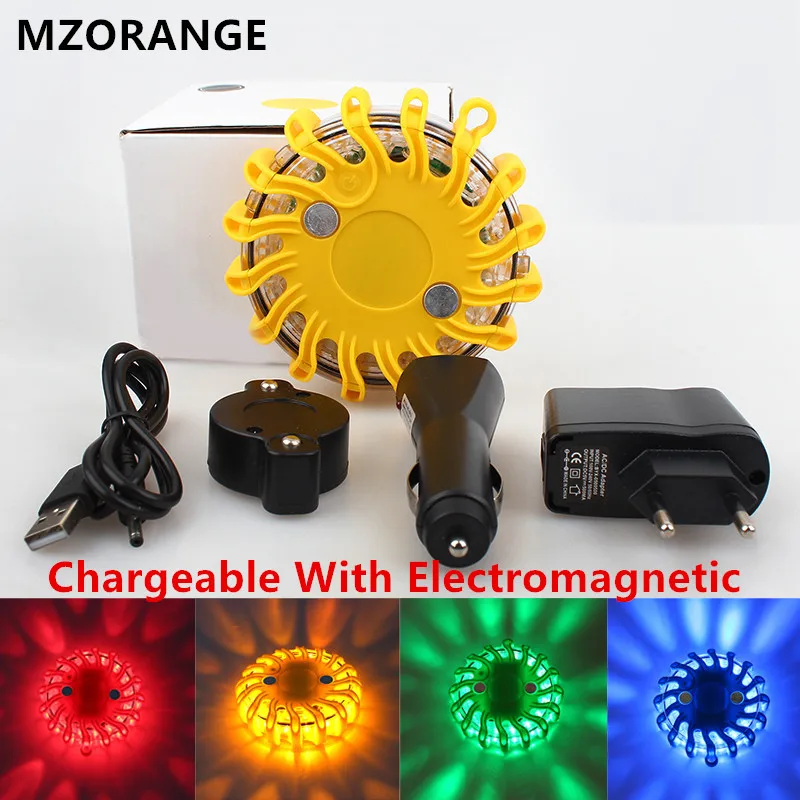 

Car Flash Emergency Warning 16 LED Light Chargeable With Magnetic Red Blue Yellow Amber 3 Colors Strobe Police Light