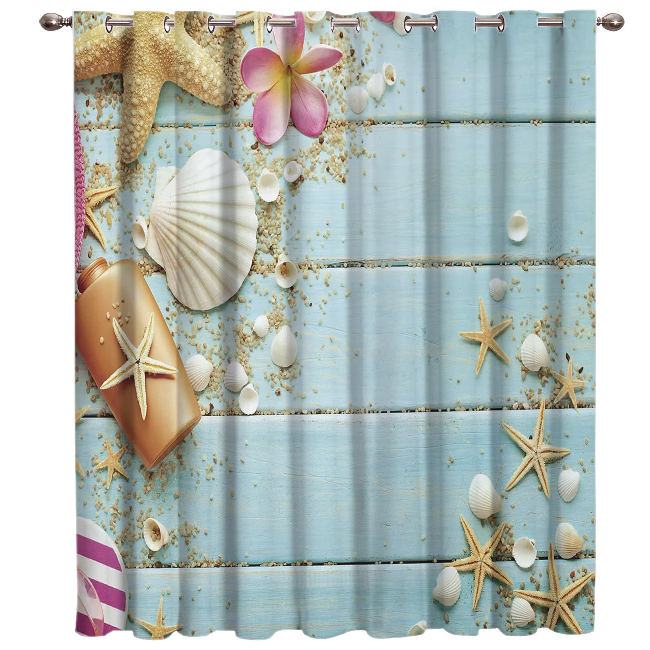 

Shell Starfish Flowers Window Curtains Dark Living Room Blackout Curtains Bathroom Outdoor Fabric Floral Decor Curtain Panels