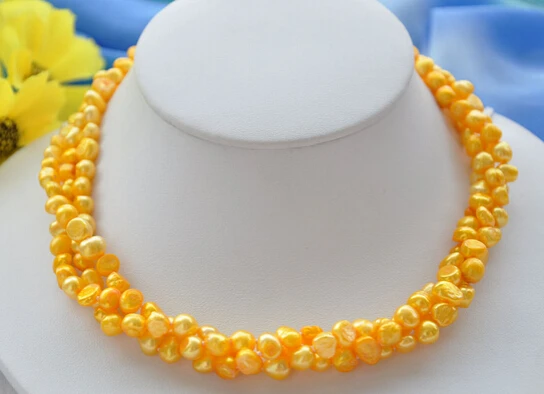 

ddh002583 3strands showy yellow baroque freshwater pearl necklace 17inch