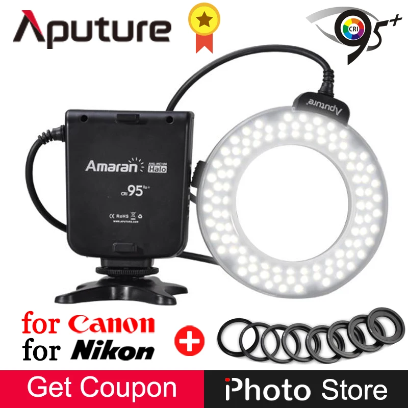 Aputure Amaran Halo HN100 CRI 95 + светодио дный Macro Ring Вспышка для Nikon D7100 D7000 D5200 D5100 D800E D800 D700 D600 D90