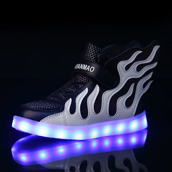 Детская обувь со светодиодный светильник s детские кроссовки с крыльями для мальчиков и девочек туфли со светодиодной подсветкой usb зарядка tx0272 - Цвет: Black
