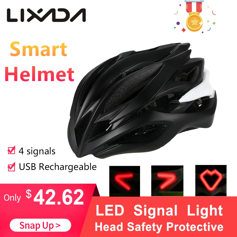 

USB Rechargeable Smart Cycling Bicycle Helmet with 4 LED Signal Light Outdoor Sport Head Safety Protective Guard men 54 - 61cm