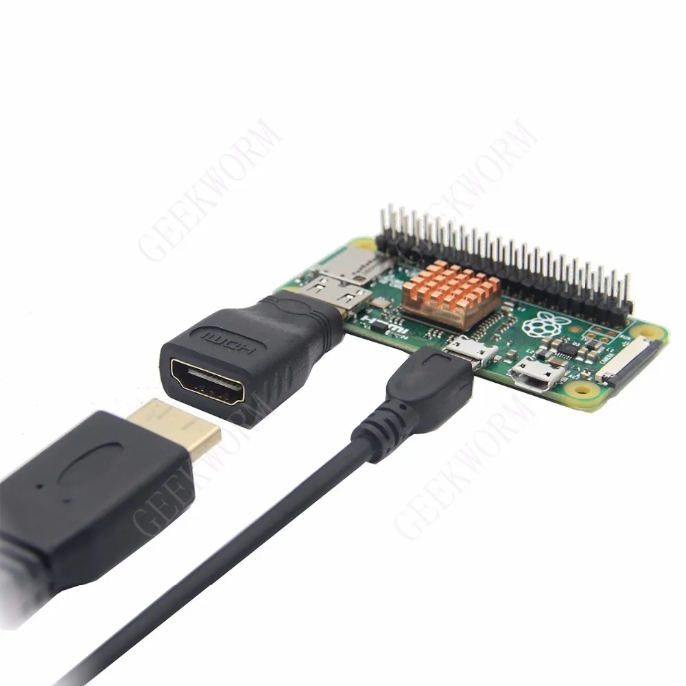 Geekworm Raspberry Pi Zero \ Zero W GPIO кабель+ USB OTG кабель+ Mini HDMI адаптер+ 2x20 Pin Мужской Разъем+ медный теплоотвод 5в1 комплект