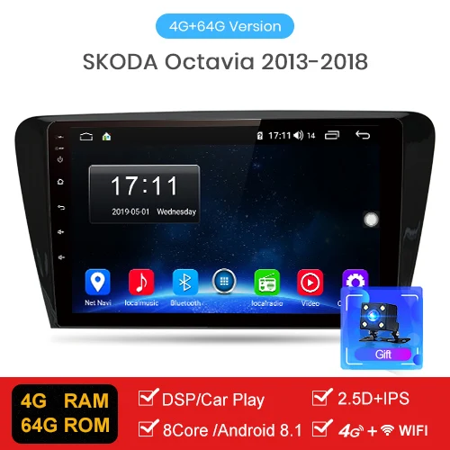AWESAFE для SKODA Octavia 2013- A7 J10 автомобильный Радио Мультимедиа Видео плеер gps DSP No 2din 2 din Android 9,0 4G+ 64G - Цвет: 4-64GB