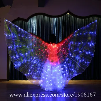 

New Colorful Led Wings Dancing Belly Stage Performance Props Cloak Luminous Wings 360 Degrees Led Wings Costume Send Sticks Gift