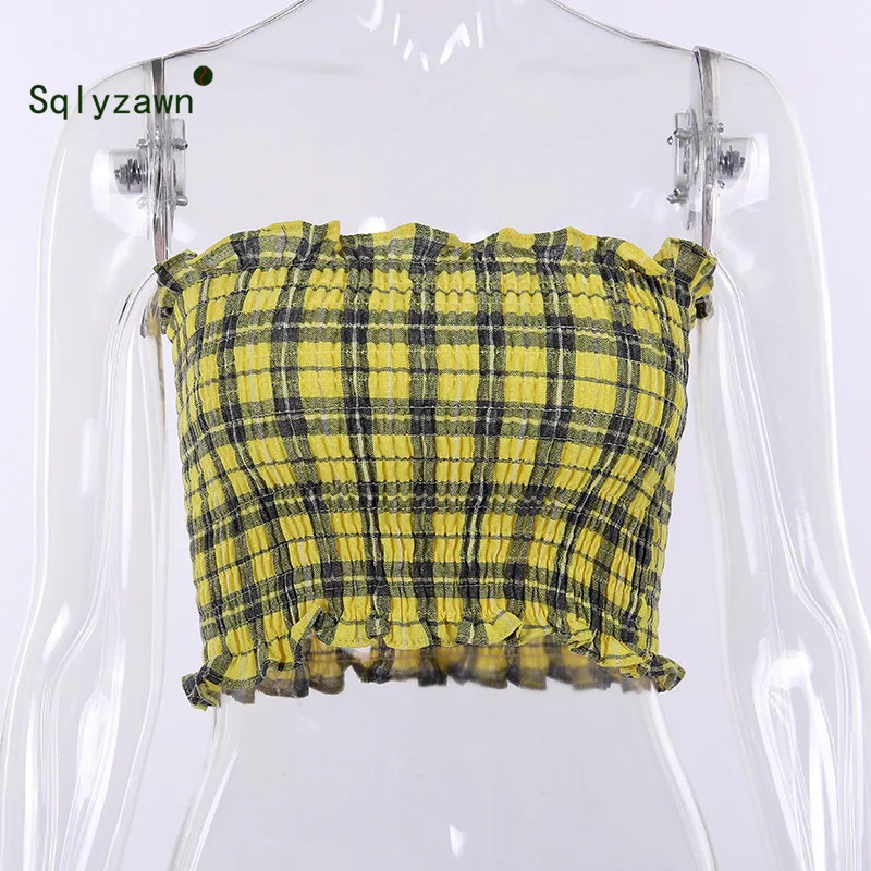 

Hugcitar Sexy Off Shoulder Women Sleeveless Ruched Tank Top Slash Neck Crop Top Candy Colors Tube Tops High Elasticity Summer