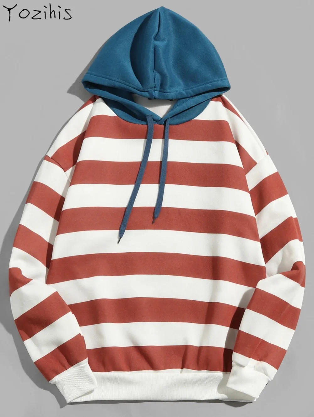 Yozihis الرجال التباين مخطط طباعة السترة كنزة بغطاء رأس من الصوف الأزياء أبلى الخريف مقنعين Sweatershirt عارضة هودي هوديس