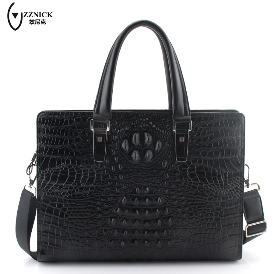 

ZZNICK Briefcase Messenger Shoulder Portfolio Laptop Bag Case Office Handbag Cow Leather Crocodile Pattern Totes 9908-3