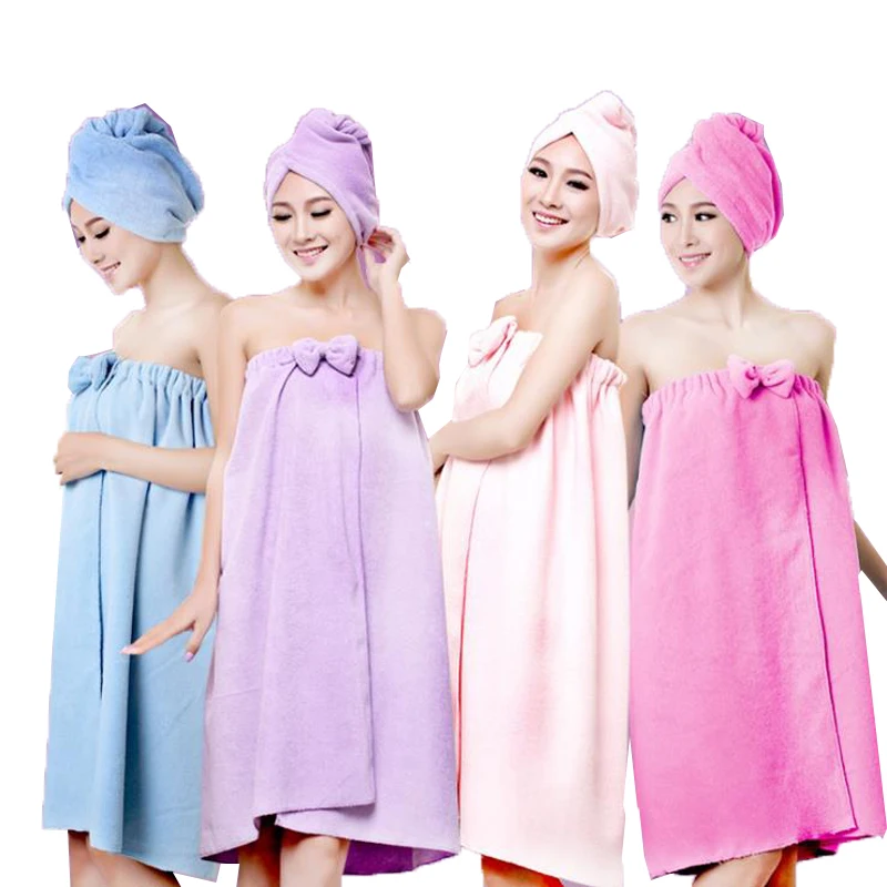 

Super Absorbent Towel Sexy Cute Bow Wrap Microfiber Nightgown Skirt Bra Bath Towel Turban Wrap Hat Cap Set 75x140cm