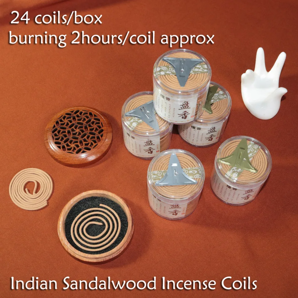 wholesale burning 2hours indian sandalwood incense coils 24coils/box