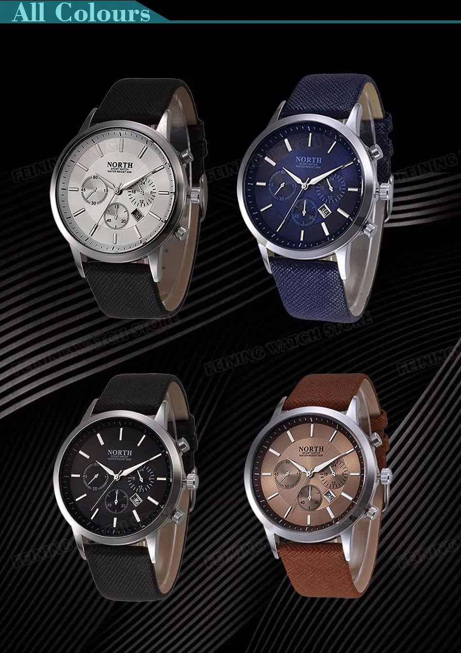 Zegarek męski na niebieskim skórzanym pasku North Iceland niebieski 16 60095