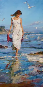 

Handmade Seascape Oil Painting on Canvas Beautiful Woman Painting Spring Time Peinture Originale par Michael et Inessa Garmash