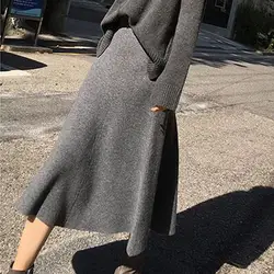 2019 новая кашемировая длинная юбка шерстяная вязаная юбка с надписью Женская длинная секция с высокой талией сплошной цвет свободная