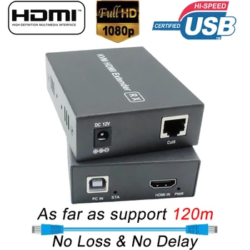 

120m HDMI USB KVM Extender with Lossless No Latency KVM Extender Over Single Cat5e/6 UTP Cable RJ45 Ports HDMI USB KVM Extender