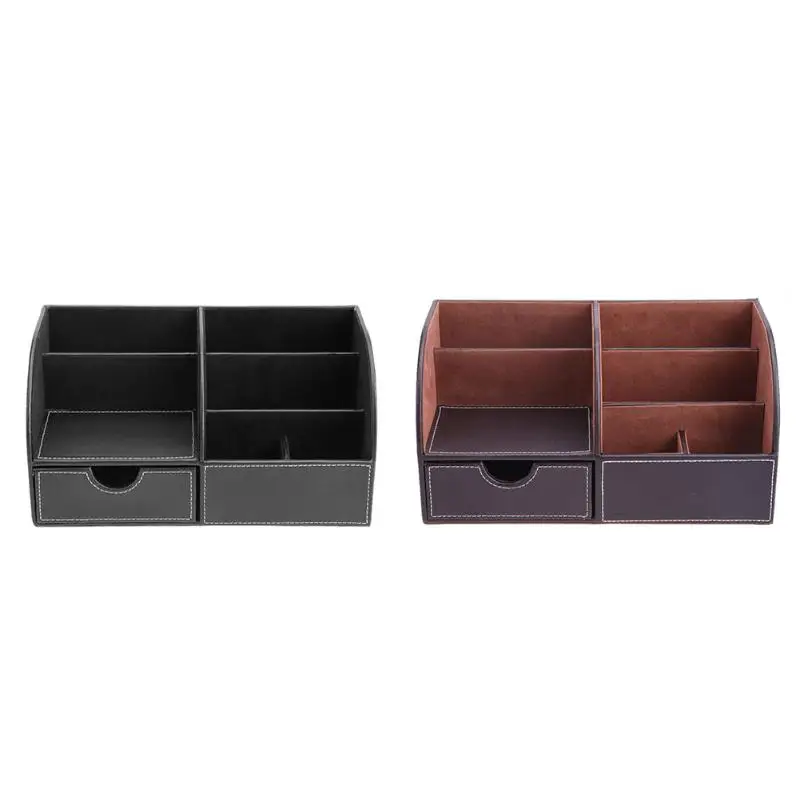 

PU Leather Office Desk Organizer Desktop Card Pencil Pen Holder Stationery Storage Box Container Accessories School Supplies