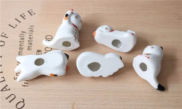 Plutus Lucky Wealth Cats Ceramic Chopsticks Rest Stand Rack Fruit Plate 6pcs - 4